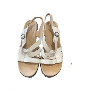 Clarks Women's White Merliah Bonita Leather Slingback Strappy Sandals Size 8.5